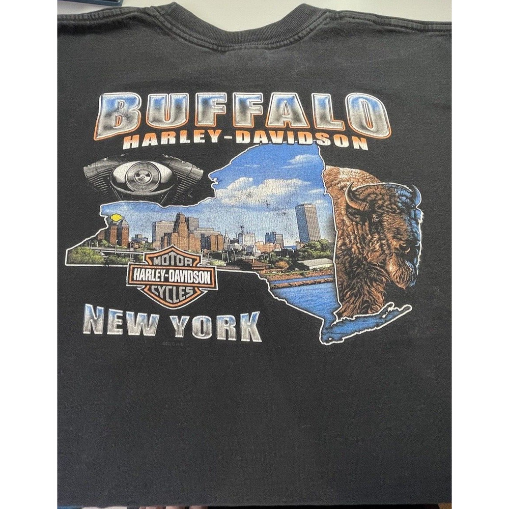 Harley Davidson Buffalo New York 2005 Short Sleeve Women's XL Cropped Tee Grunge - Picture 11 of 14